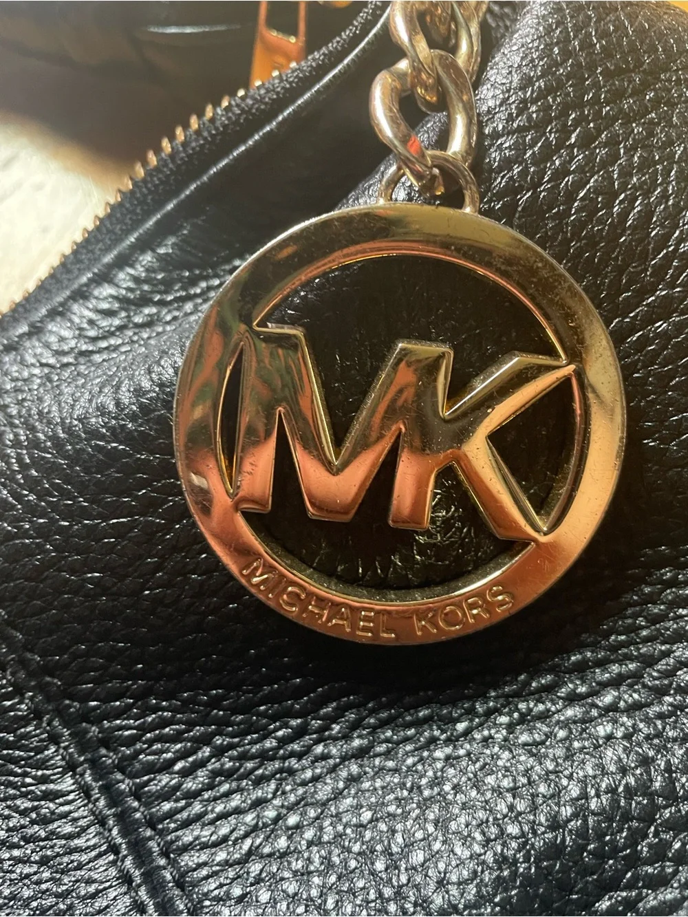 Michael Kors Black Pebbled Leather Hobo with Gold MK Charm